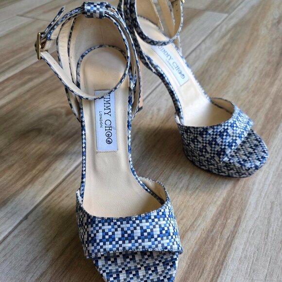 MANOLO BLAHNIK Demin Print Peek-a-Boo Pumps Shoes Eur. 37 - Picture 2 of 12